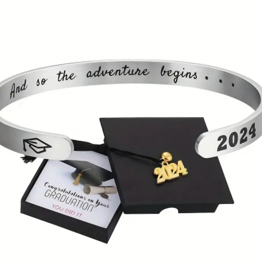 2024 Graduation Inspirational Cuff Bracelet, Adjustable Bangle - One size